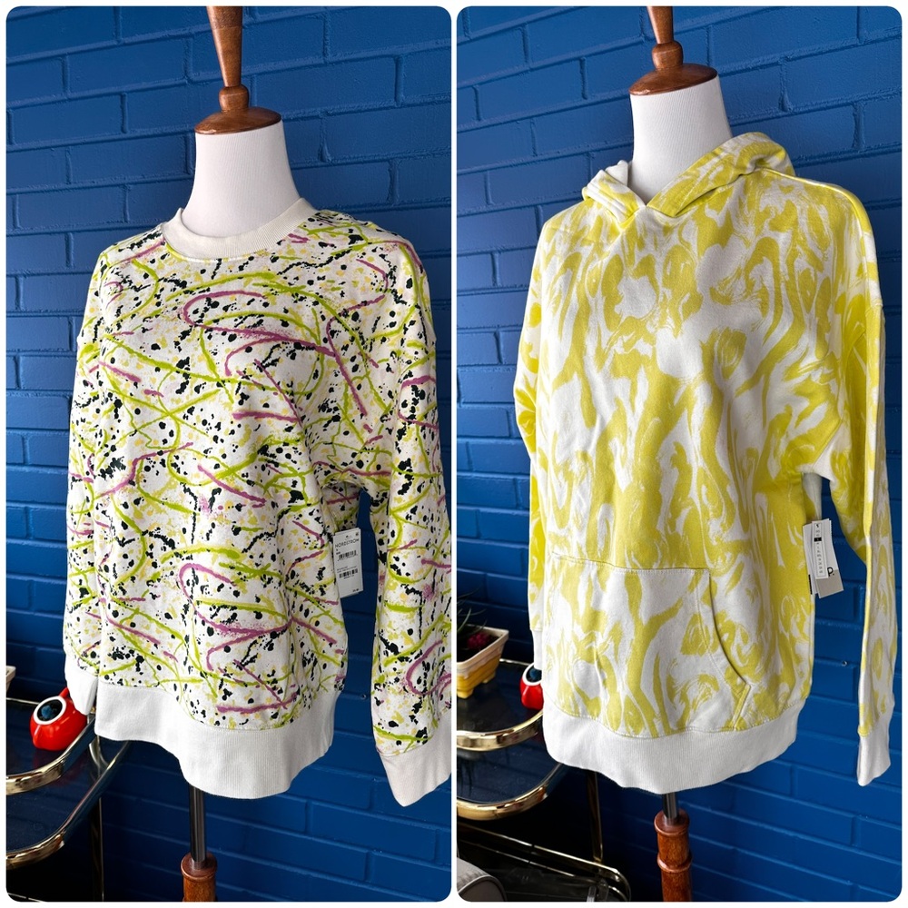 (2) Nordstrom BP women small sweatshirt hoodie green cream